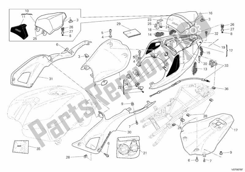 Todas as partes de Assento do Ducati Superbike 1098 S Tricolore USA 2008